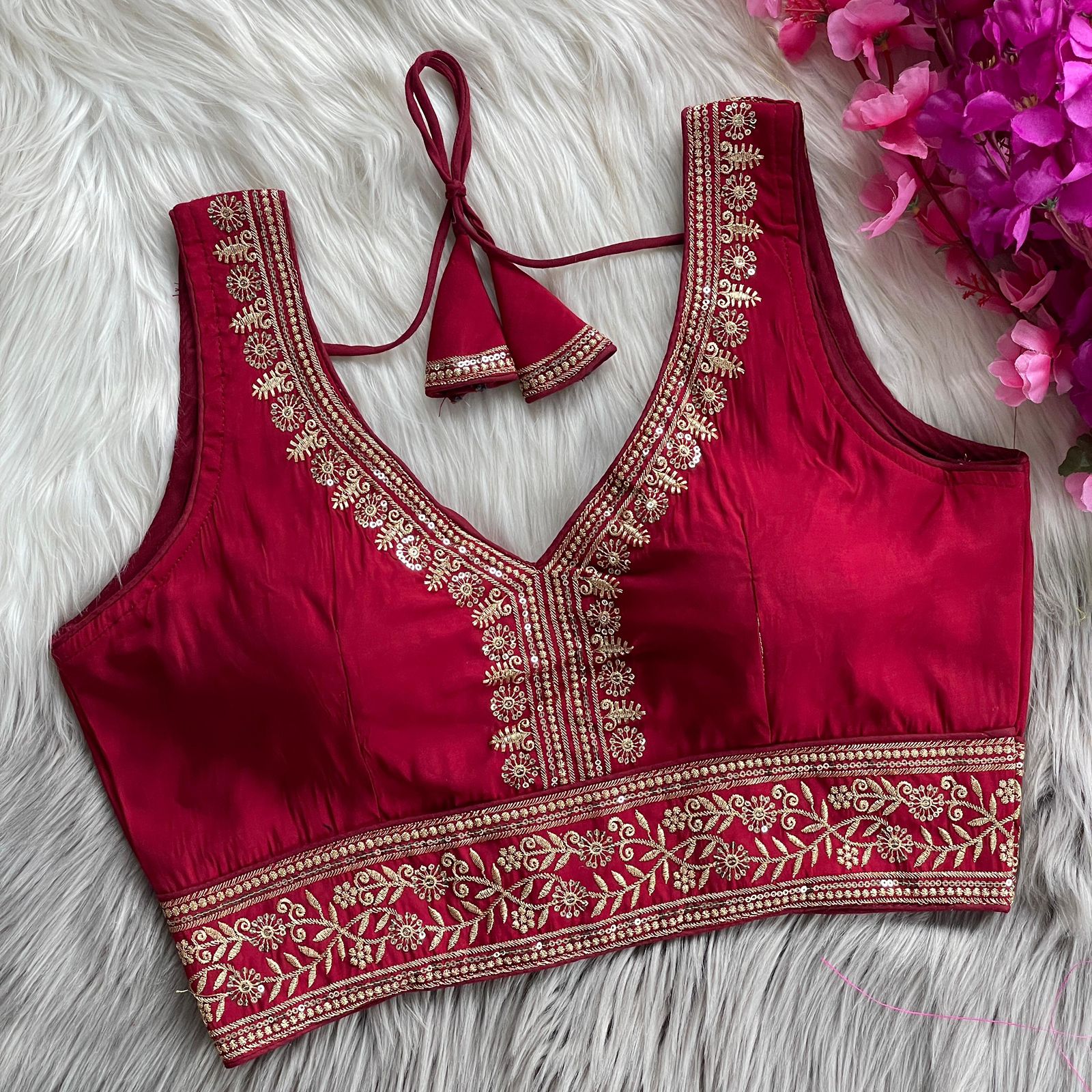 Royal Roman Silk Heavy Embroidery Designer Blouse